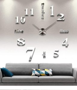 DIY Wall Clock Modern Large 3D Wall Clock Mirror Stickers Home Office Decor,Silver