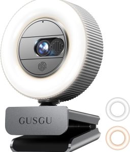 GUSGU G910 2K Quad HD Webcam for PC, with Microphone & Light & Privacy Cover, Web Camera for Desktop Computer/Laptop/MacBook, USB Streaming Camera