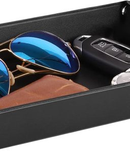 Luxspire Valet tray, PU Leather Tray, Catchall Tray, Men Women Jewelry Key Tray, Desk Storage Plate for Key Coin Phone Jewelry Wallet, Medium Size - Black