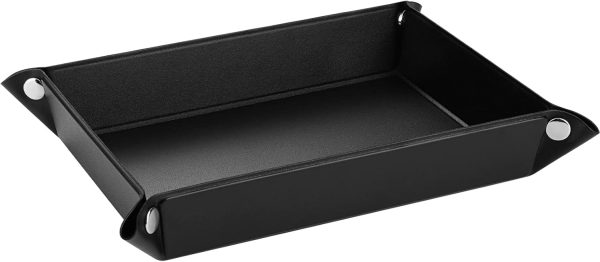 Luxspire Valet tray, PU Leather Tray, Catchall Tray, Men Women Jewelry Key Tray, Desk Storage Plate for Key Coin Phone Jewelry Wallet, Medium Size - Black - Image 2