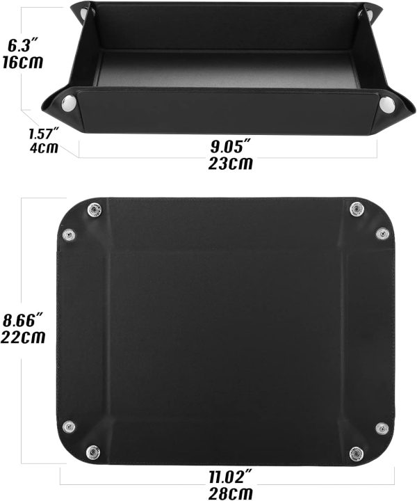 Luxspire Valet tray, PU Leather Tray, Catchall Tray, Men Women Jewelry Key Tray, Desk Storage Plate for Key Coin Phone Jewelry Wallet, Medium Size - Black - Image 3
