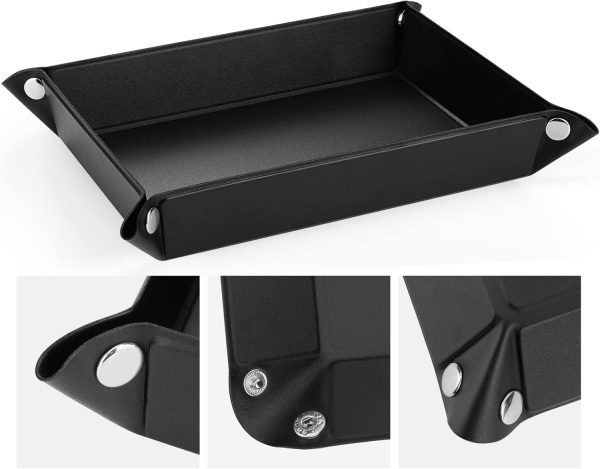 Luxspire Valet tray, PU Leather Tray, Catchall Tray, Men Women Jewelry Key Tray, Desk Storage Plate for Key Coin Phone Jewelry Wallet, Medium Size - Black - Image 5