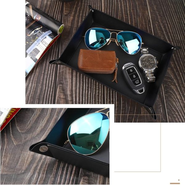 Luxspire Valet tray, PU Leather Tray, Catchall Tray, Men Women Jewelry Key Tray, Desk Storage Plate for Key Coin Phone Jewelry Wallet, Medium Size - Black - Image 7