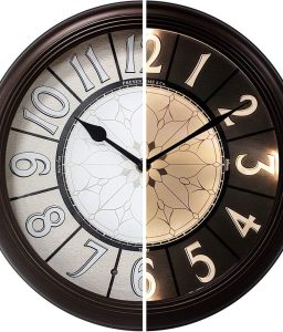 Presentime & Co. 12.6" Illuminated Farmhouse Wall Clock, Silent Battery Operated Night Light Wall Clock with Smart LED Sensor for Living Room, Bathroom, Kitchen, Home Office, Oil Rubbed Bronze Finish