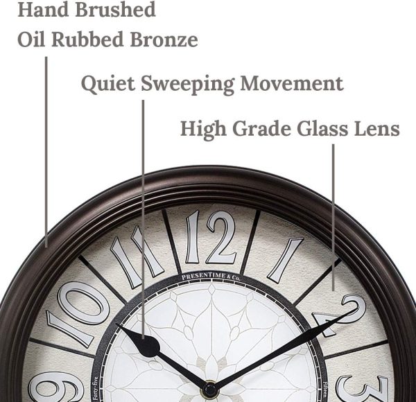 Presentime & Co. 12.6" Illuminated Farmhouse Wall Clock, Silent Battery Operated Night Light Wall Clock with Smart LED Sensor for Living Room, Bathroom, Kitchen, Home Office, Oil Rubbed Bronze Finish - Image 2