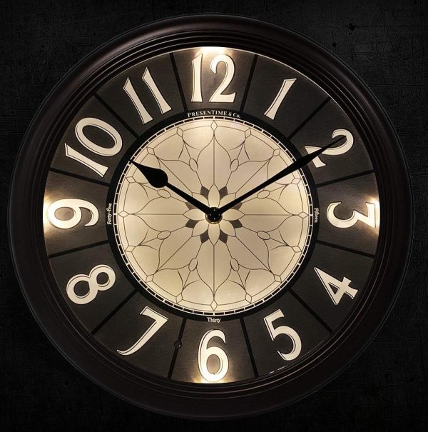 Presentime & Co. 12.6" Illuminated Farmhouse Wall Clock, Silent Battery Operated Night Light Wall Clock with Smart LED Sensor for Living Room, Bathroom, Kitchen, Home Office, Oil Rubbed Bronze Finish - Image 4